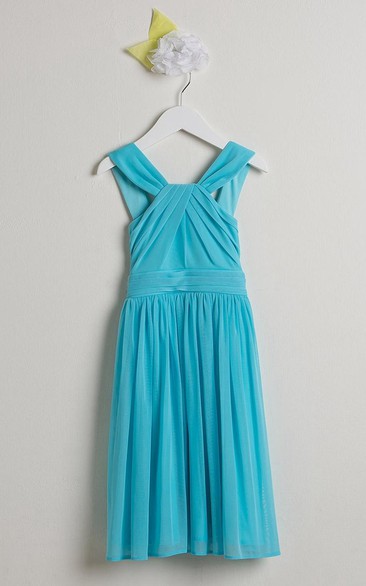 Midi Pleated Sleeveless Jersey Flower Girl Dress