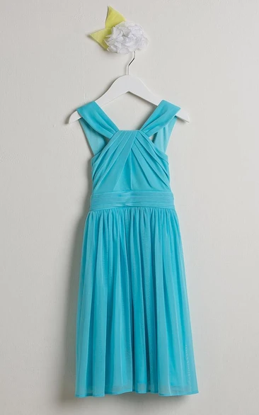 Midi Pleated Sleeveless Jersey Flower Girl Dress