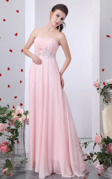 Strapless Ruched Dress With Beading and Pleating