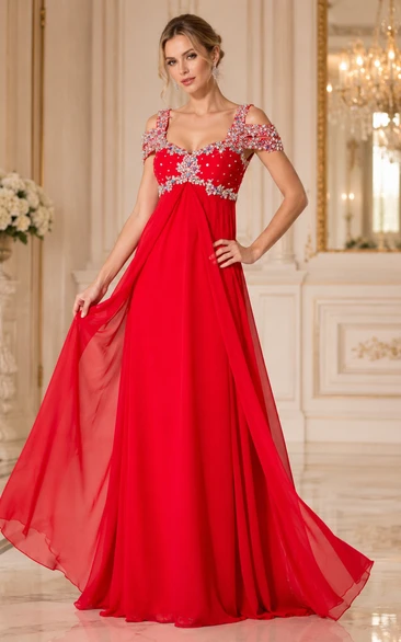 Chiffon Beaded Maxi Dress With Empire Waist