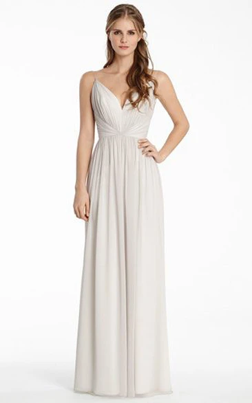 Spaghetti Sleeveless Ruched Chiffon Bridesmaid Dress