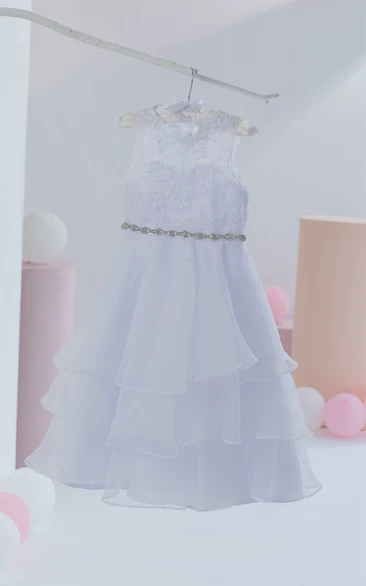 Cute Short A-line Lavender Flowergirl Dress with Applique and Beadings