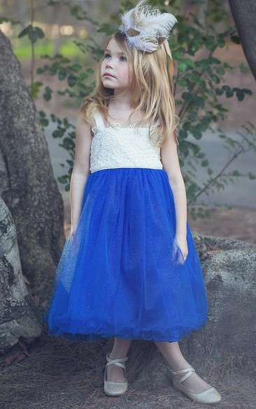 Tea-Length Tiered Tulle&Satin Flower Girl Dress