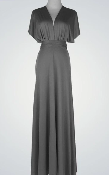 V-Neck Floor-Length Dress With Poet Sleeve