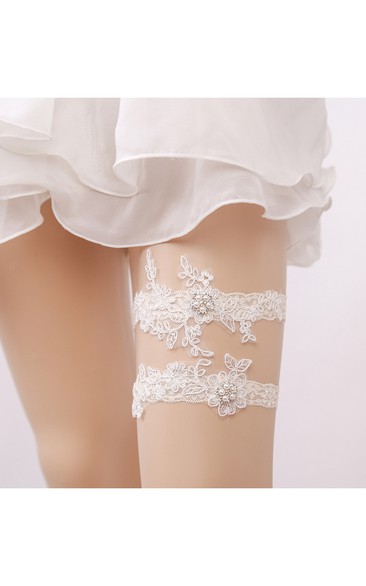 Princess Beige Pearl Lace Applique Stretch Socks Cover Within 16-23inch