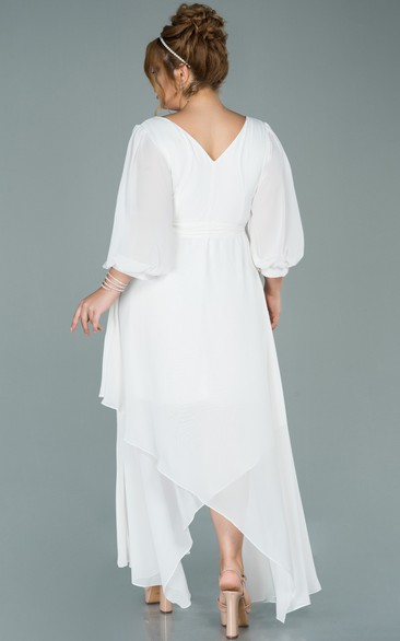 Illusion Neckline Half Sleeve Chiffon Dress Tahiti Plus Size