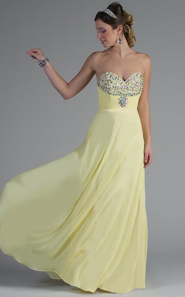 Sweetheart Crystal Bodice Chiffon Long Bridesmaid Dress With Bandage