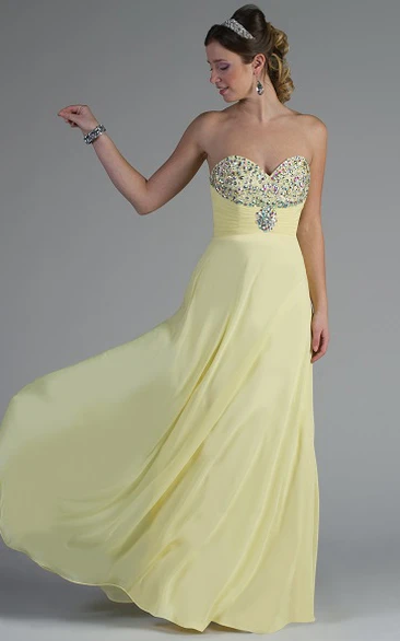 Sweetheart Crystal Bodice Chiffon Long Bridesmaid Dress With Bandage