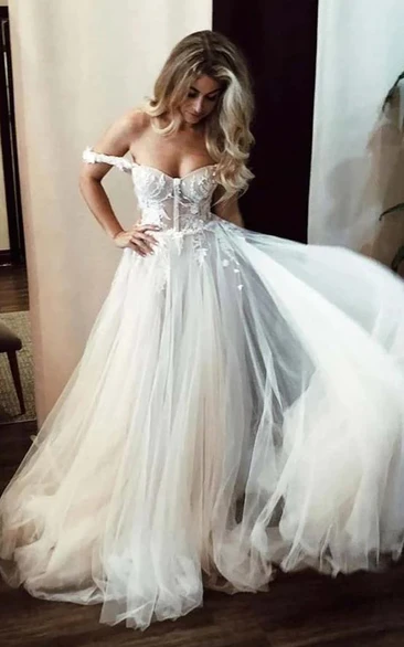 Ethreal Sweetheart Sheath A-line Tulle Beach Wedding Dress