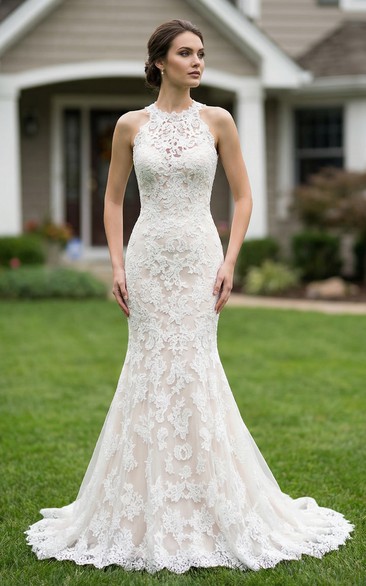 Sleeveless Illusion High Neck Full Lace Mermaid