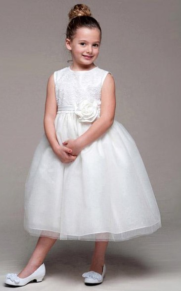 Tea-Length Tulle&Sequins Flower Girl Dress
