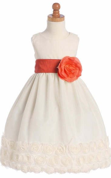 Tea-Length Tiered Tulle Flower Girl Dress