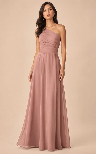 Dusty Rose One-Shoulder Chiffon A-Line Bridesmaid Dress