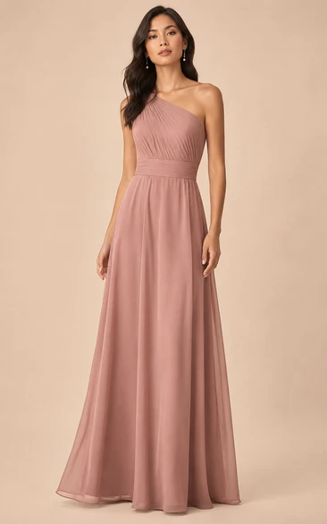 Dusty Rose One-Shoulder Chiffon A-Line Bridesmaid Dress