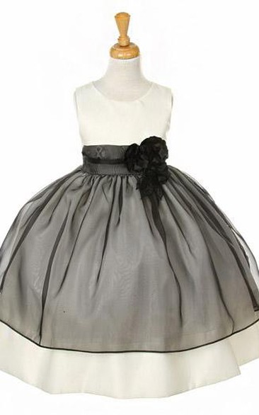 Tea-Length Tiered Tulle&Organza Flower Girl Dress