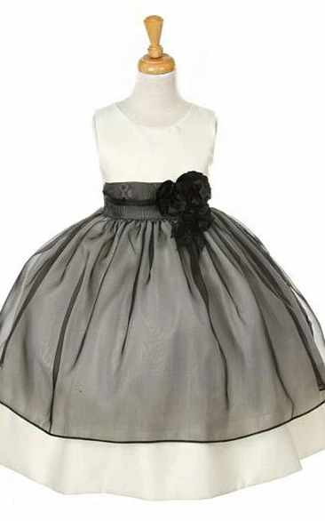 Tea-Length Tiered Tulle&Organza Flower Girl Dress