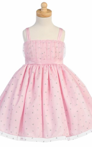 Spaghetti Tea-Length Tiered Tulle Flower Girl Dress