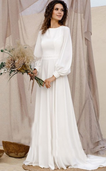Elegant High-Neck Wedding Dress with Lace Sleeves
