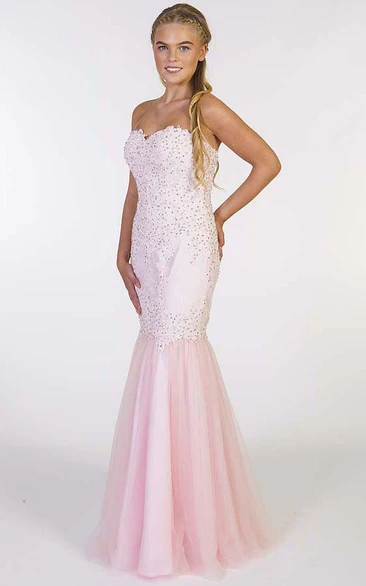 Trumpet Beaded Sweetheart Long Sleeveless Prom Dress