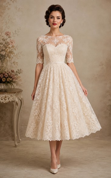 Champagne Illusion Lace Tea Dress
