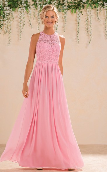Sleeveless A-Line Chiffon Gown With Detachable Lace Style