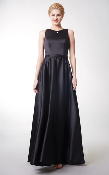Exquisite Strapless Jewel Neck Long Satin Dress