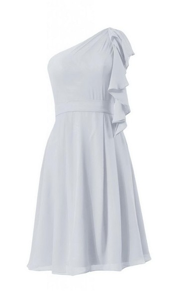 One-shoulder Short Chiffon Dress With Ruffles