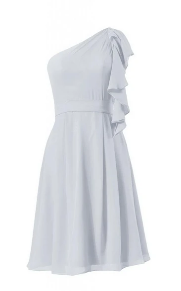 One-shoulder Short Chiffon Dress With Ruffles