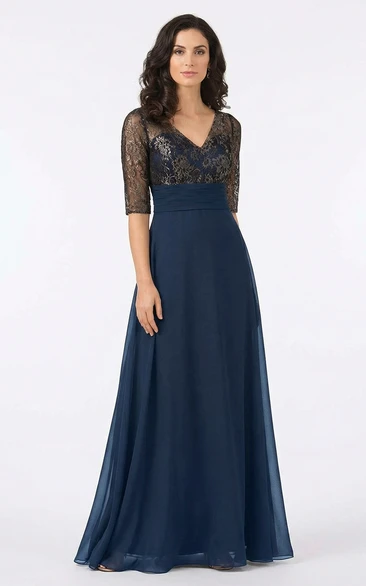 Half Sleeve Chiffon Gown with Illusion Lace