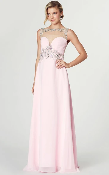 Floor-Length Bateau Neck Criss-Cross Sleeveless Chiffon Prom Dress