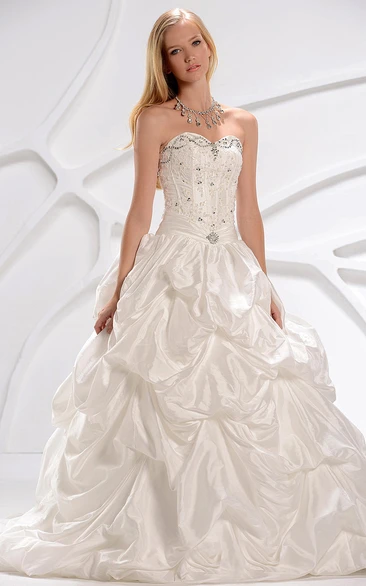 Sweetheart Ruched Pick-Up Dress With Broach and Crystal Detailing