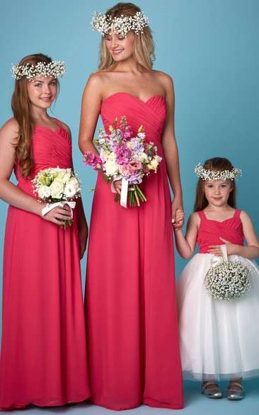 Floor-Length Ruched Sweetheart Sleeveless Chiffon Bridesmaid Dress