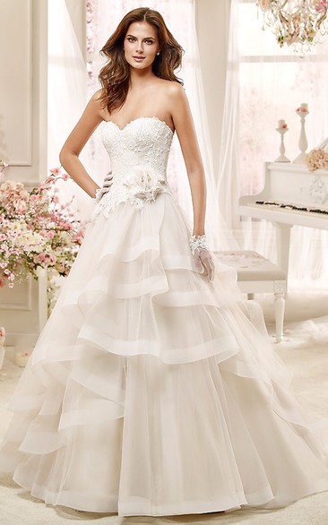 Sweetheart A-line Wedding Dress with Flowers and Asymmetrical Ruching
