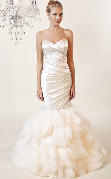 Mermaid Ruched Sleeveless Sweetheart Satin Wedding Dress