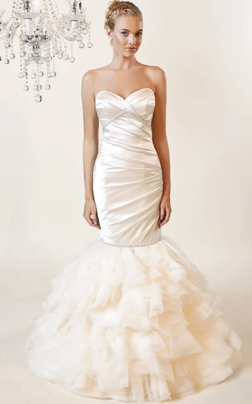Mermaid Ruched Sleeveless Sweetheart Satin Wedding Dress