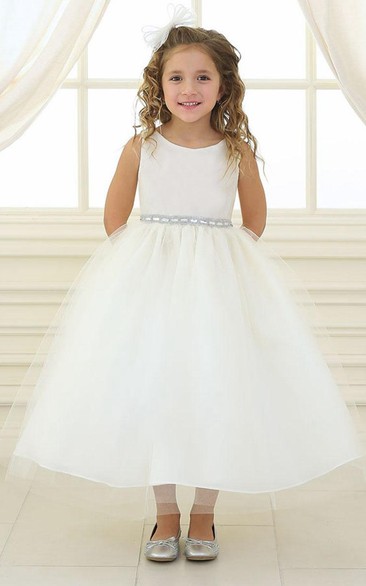 Beaded Tulle&Satin Flower Girl Dress