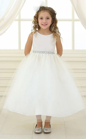 Beaded Tulle&Satin Flower Girl Dress