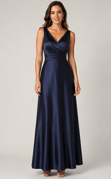 Satin V-Neck A-Line Evening Dress