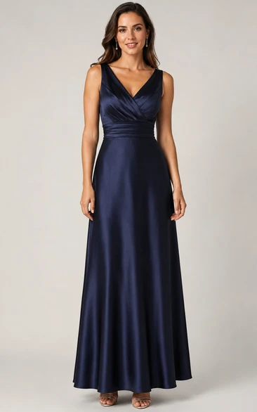 Satin V-Neck A-Line Evening Dress