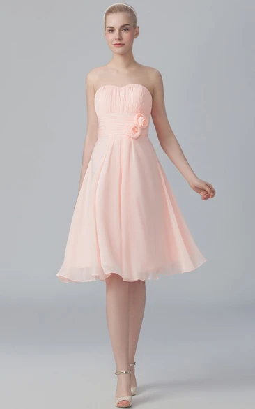 Sweetheart Short A-Line Pleated Chiffon Dress With Flowers