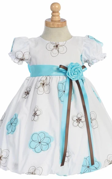 Tea-Length Bowed Embroideried Taffeta Flower Girl Dress