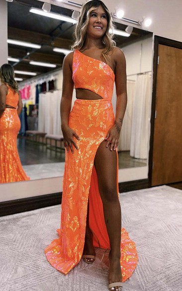 One-shoulder Front Split Asymmetrical Prom Dress