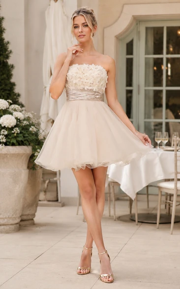 Ivory Strapless Sweetheart Short Tulle Wedding Reception Dress