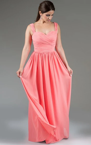 Criss Cross Bodice Pleated Chiffon Long Bridesmaid Dress With Bandage