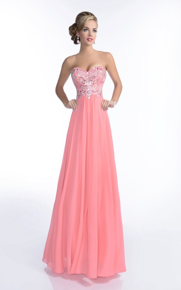 A-Line Sweetheart Chiffon Prom Dress Featuring Rhinestone Bodice And Lace-Up Back