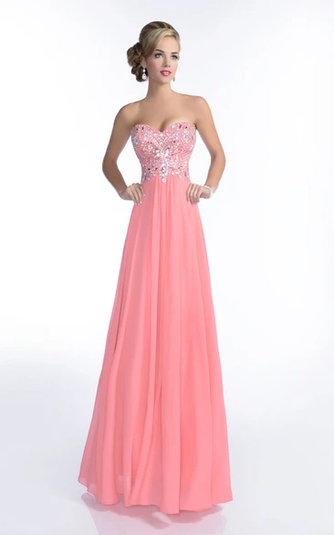 A-Line Sweetheart Chiffon Prom Dress Featuring Rhinestone Bodice And Lace-Up Back