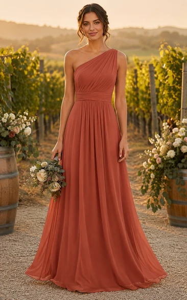 Papaya One-Shoulder A-Line Chiffon Bridesmaid Dress