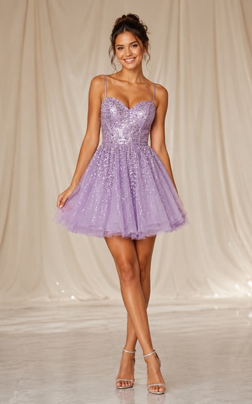 Short A-Line Short Sweetheart Tulle Homecoming Dress with Sequins