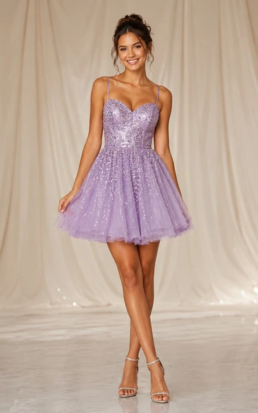 Short A-Line Short Sweetheart Tulle Homecoming Dress with Sequins