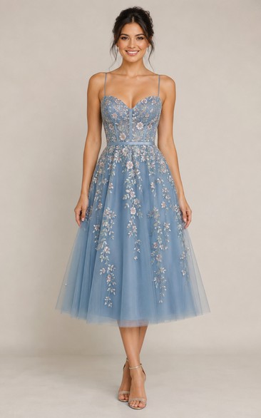 Slate Blue Sweetheart A-Line Formal Evening Dress